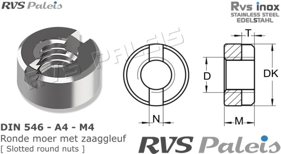 M4 Per Stuk Rvs Inox Gleufmoer Ronde Moer DIN546