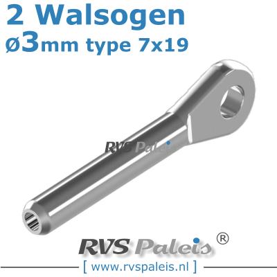 Rvs kabel 7x19(3mm) met 2 ogen