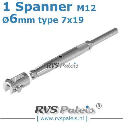 Rvs kabel 7x19(6mm) met 1 spanner