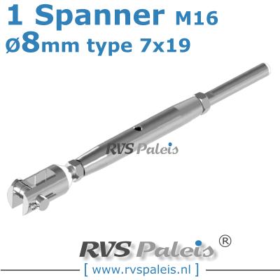 Rvs kabel 7x19(8mm) met 1 spanner