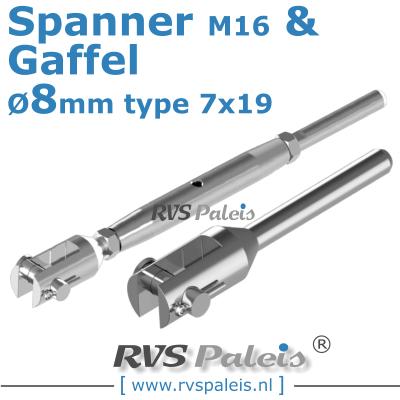 Rvs kabel 7x19(8mm) met spanner en gaffel