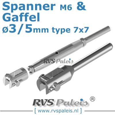 Rvs kabel 7x7(3/5mm) met spanner en gaffel