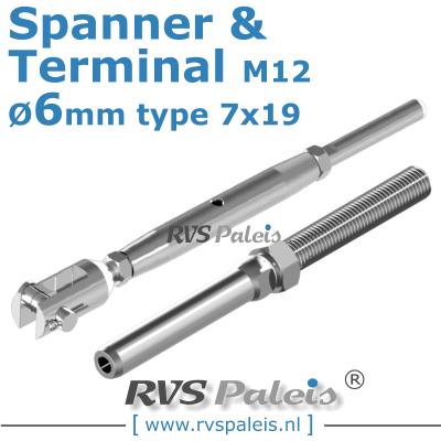 Rvs kabel 7x19(6mm) met spanner en terminal