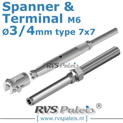 Rvs kabel 7x7(3/4mm) met spanner en terminal