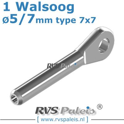 Rvs kabel 7x7(5/7mm) met 1 oog