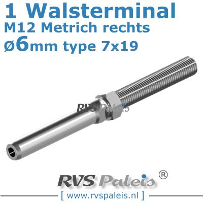 Rvs kabel 7x19(6mm) met 1 terminal