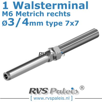 Rvs kabel 7x7(3/4mm) met 1 terminal