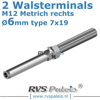 Rvs kabel 7x19(6mm) met 2 terminals