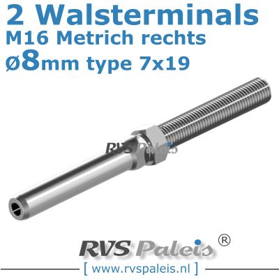 Rvs kabel 7x19(8mm) met 2 terminals